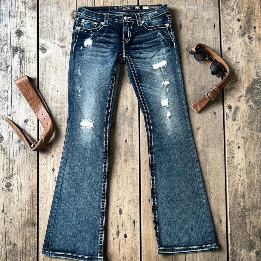 Miss Me Signature Boot Jeans Womens 28 Distressed Flare Bootcut Y2K Western